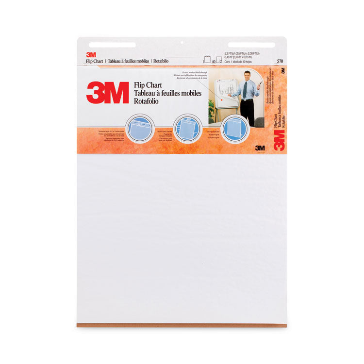 3M - Professional Flip Chart, Unruled, 25 x 30, White, 40 Sheets, 2/Carton