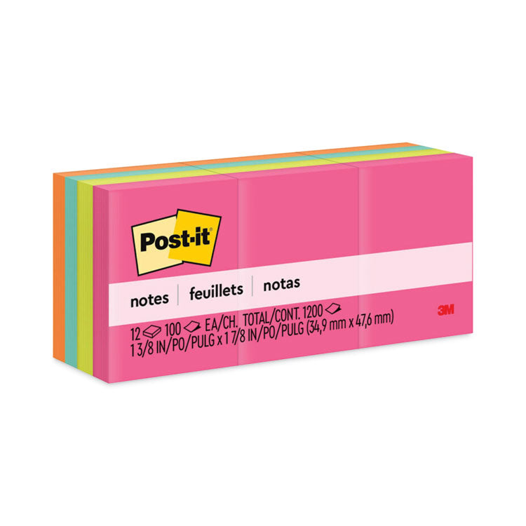 Post-it Notes - Original Pads in Poptimistic Collection Colors, 1.38" x 1.88", 100 Sheets/Pad, 12 Pads/Pack