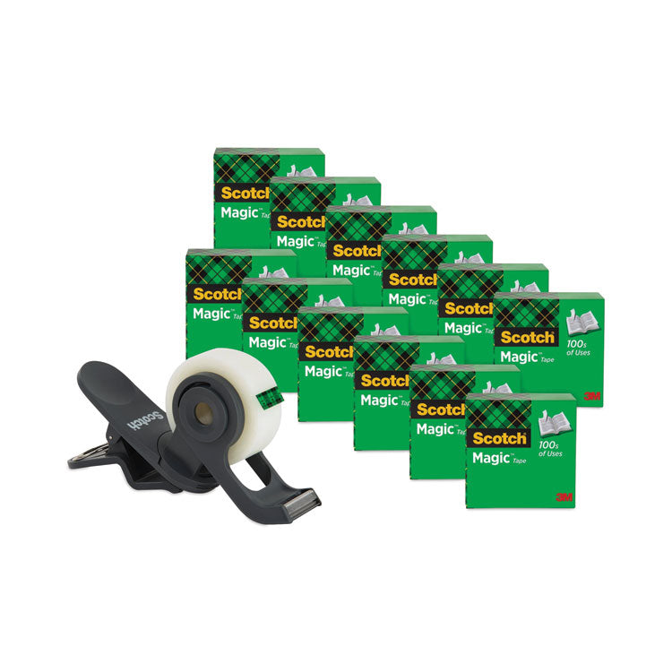 Scotch - Clip Dispenser Value Pack with 12 Rolls of Tape, 1" Core, Plastic, Charcoal