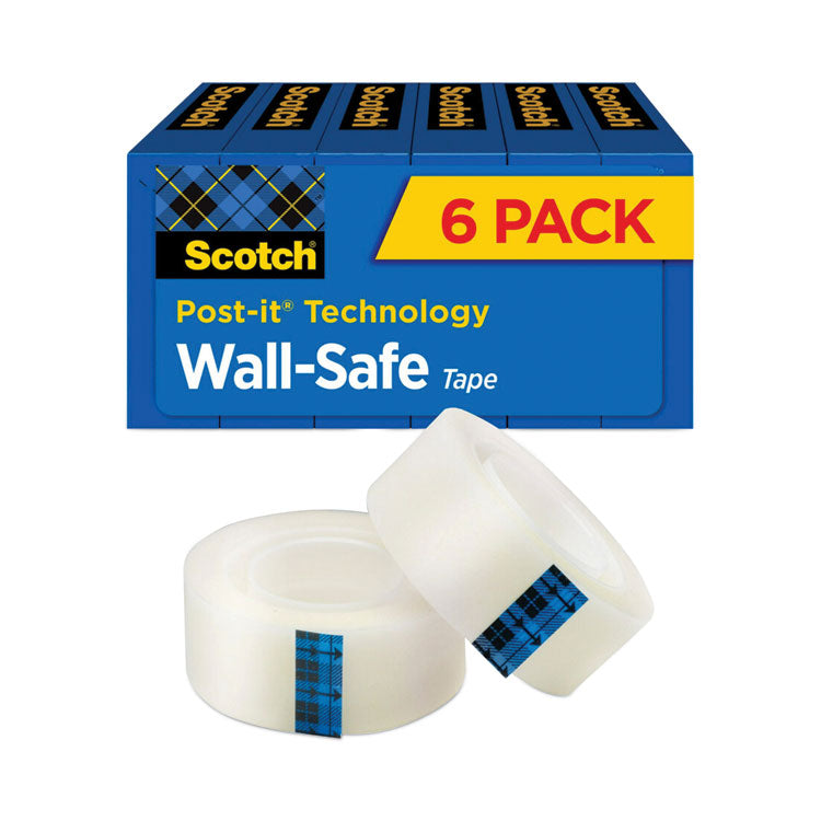 Scotch - Wall-Safe Tape, 1" Core, 0.75" x 66.66 ft, Clear, 6/Pack