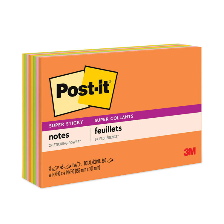 Post-it Notes Super Sticky - Meeting Notes in Energy Boost Collection Colors, 6" x 4", 45 Sheets/Pad, 8 Pads/Pack
