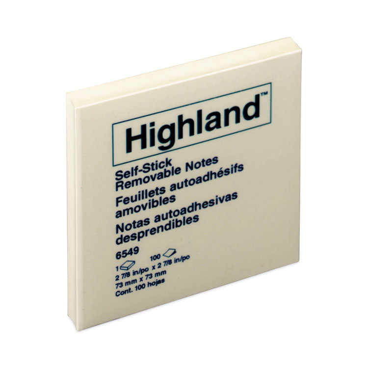 Highland - Self-Stick Notes, 3" x 3", Yellow, 100 Sheets/Pad, 12 Pads/Pack