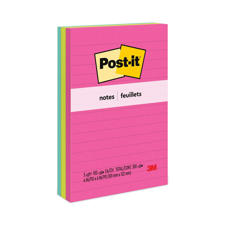 Post-it Notes - Original Pads in Poptimistic Collection Colors, Note Ruled, 4" x 6", 100 Sheets/Pad, 3 Pads/Pack
