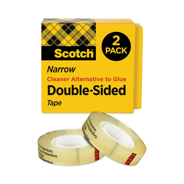 Scotch - Double-Sided Tape, 1" Core, 0.5" x 75 ft, Clear, 2/Pack