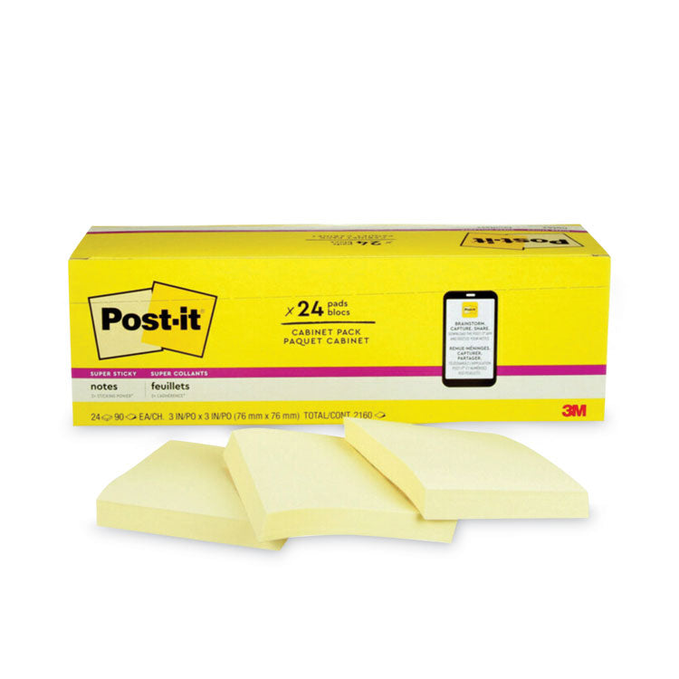 Post-it Notes Super Sticky - Pads in Canary Yellow, Cabinet Pack, 3" x 3", 90 Sheets/Pad, 24 Pads/Pack