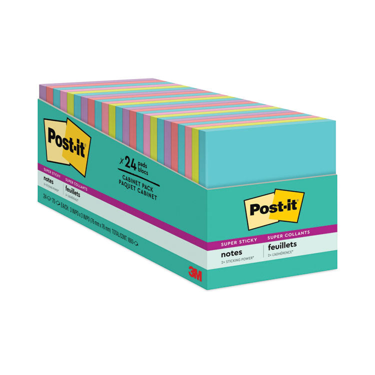 Post-it Notes Super Sticky - Pads in Supernova Neon Collection Colors, Cabinet Pack, 3" x 3", 70 Sheets/Pad, 24 Pads/Pack