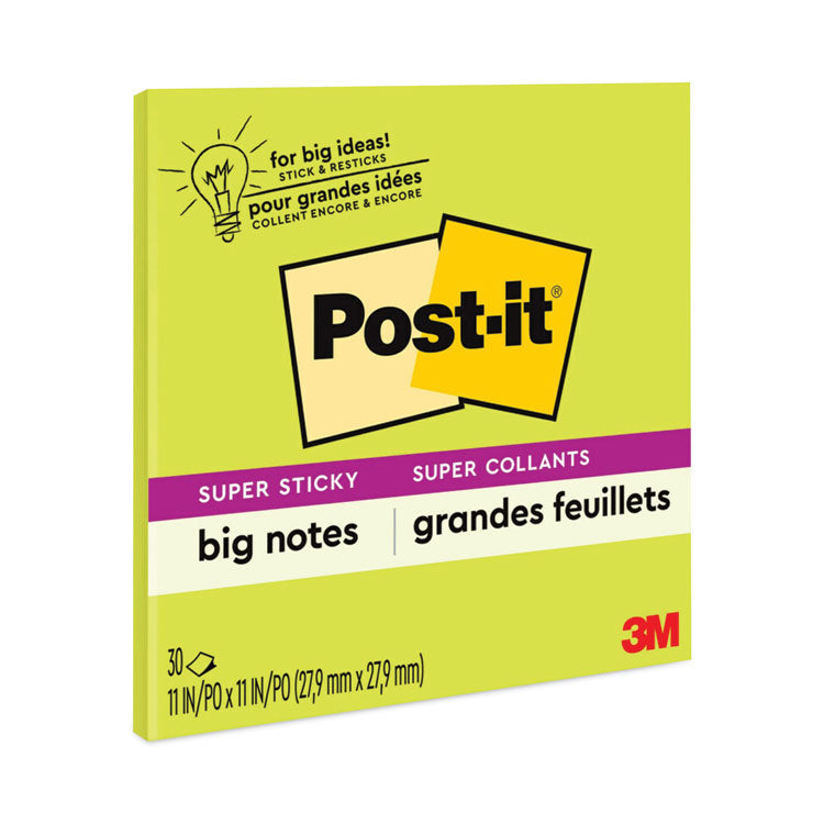 Post-it Notes Super Sticky - Big Notes, Unruled, 11 x 11, Green, 30 Sheets