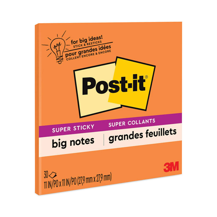 Post-it Notes Super Sticky - Big Notes, Unruled, 11 x 11, Orange, 30 Sheets
