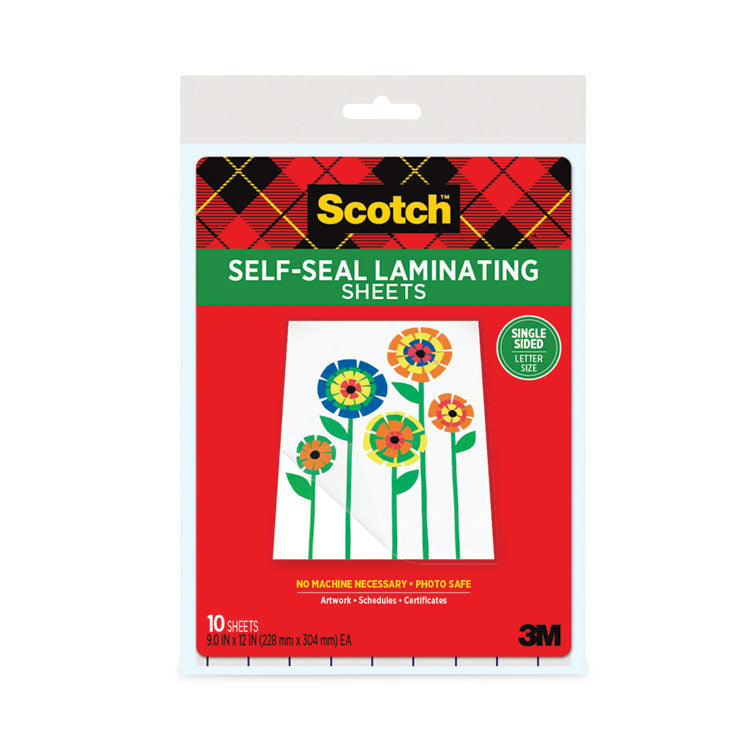 Scotch - Self-Sealing Laminating Sheets, 6 mil, 9.06" x 11.63", Gloss Clear, 10/Pack