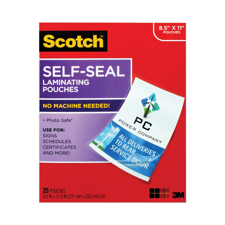 Scotch - Self-Sealing Laminating Pouches, 9.5 mil, 9" x 11.5", Gloss Clear, 25/Pack