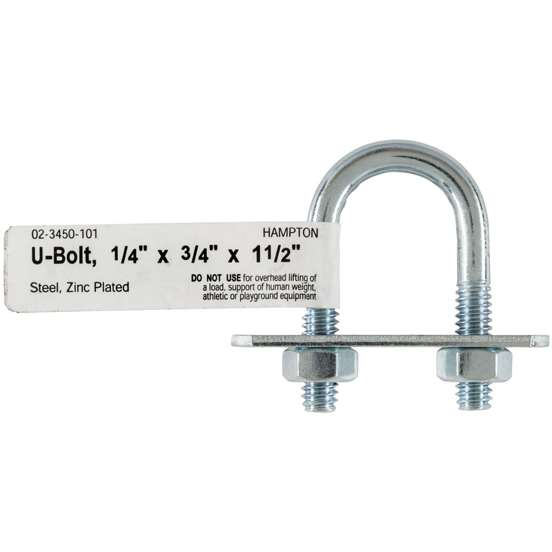 HAMPTON - Hampton 1/4 in. X 3/4 in. W X 1-1/2 in. L Coarse Zinc-Plated Steel U-Bolt - Case of 10