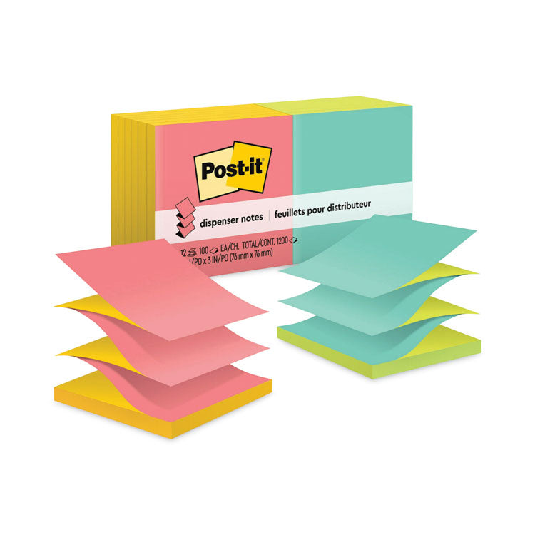 Post-it Dispenser Notes - Original Pop-up Refill, Poptimistic Collection Alternating-Color Value Pack, 3" x 3", 100 Sheets/Pad, 12 Pads/Pack