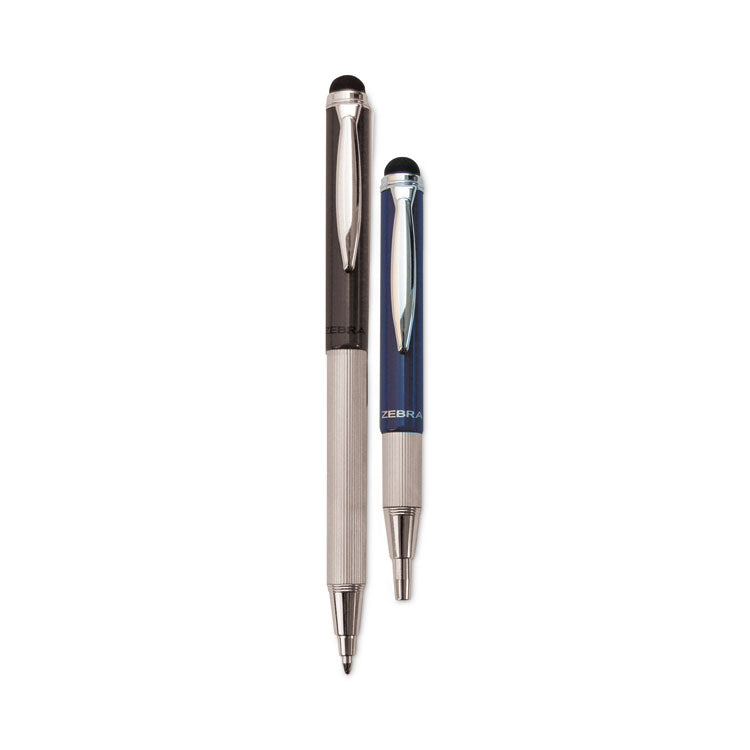 Zebra - StylusPen Telescopic Ballpoint Pen/Stylus, Retractable, Medium 1 mm, Black Ink, Blue/Gray Barrel, 2/Pack