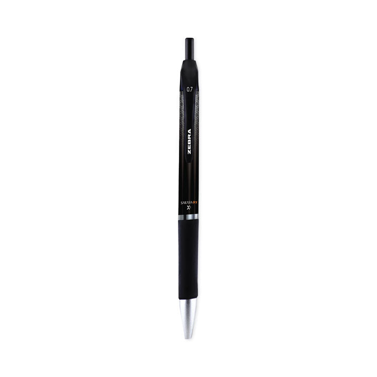 Zebra - Sarasa Dry Gel X1 Gel Pen, Retractable, Medium 0.7 mm, Black Ink, Black Barrel, 12/Pack