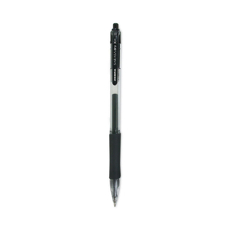 Zebra - Sarasa Dry Gel X20 Gel Pen, Retractable, Bold 1 mm, Black Ink, Smoke Barrel, 12/Pack