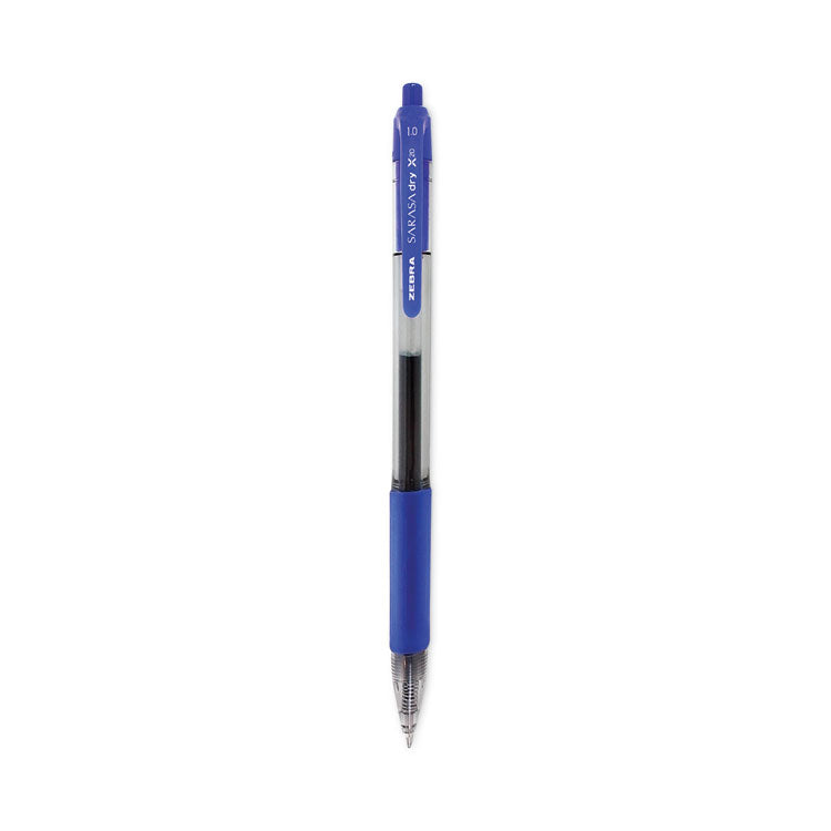 Zebra - Sarasa Dry Gel X20 Gel Pen, Retractable, Bold 1 mm, Blue Ink, Translucent Blue Barrel, 12/Pack