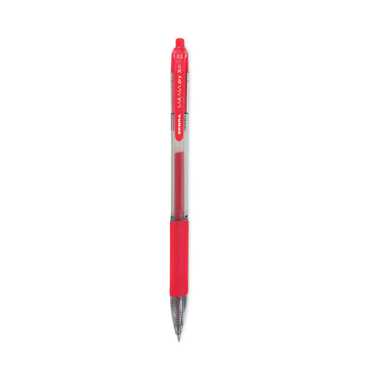Zebra - Sarasa Dry Gel X20 Gel Pen, Retractable, Fine 0.5 mm, Red Ink, Translucent Red Barrel, 12/Pack