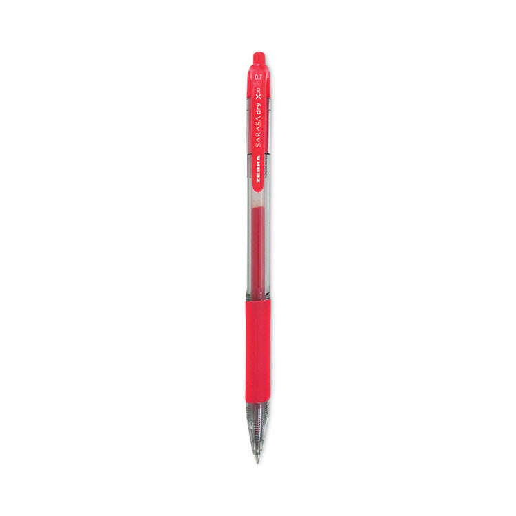 Zebra - Sarasa Dry Gel X20 Gel Pen, Retractable, Medium 0.7 mm, Red Ink, Translucent Red Barrel, 12/Pack