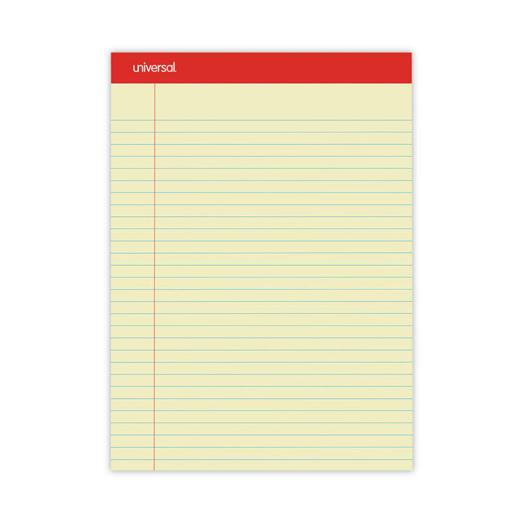 Universal - Perforated Ruled Writing Pads, Wide/Legal Rule, Red Headband, 50 Canary-Yellow 8.5 x 11.75 Sheets, Dozen