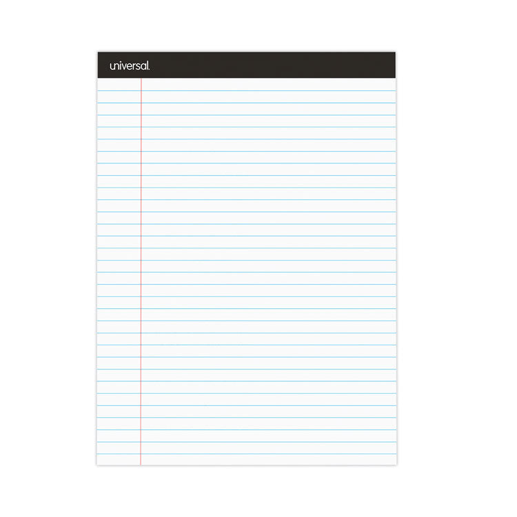 Universal - Premium Ruled Writing Pads with Heavy-Duty Back, Wide/Legal Rule, Black Headband, 50 White 8.5 x 11 Sheets, 6/Pack