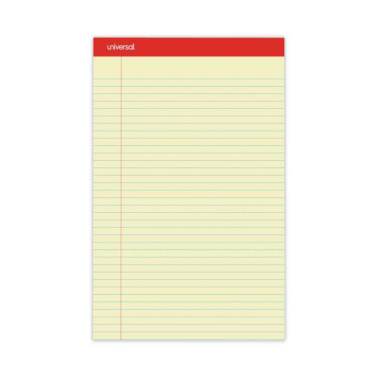 Universal - Perforated Ruled Writing Pads, Wide/Legal Rule, Red Headband, 50 Canary-Yellow 8.5 x 14 Sheets, Dozen