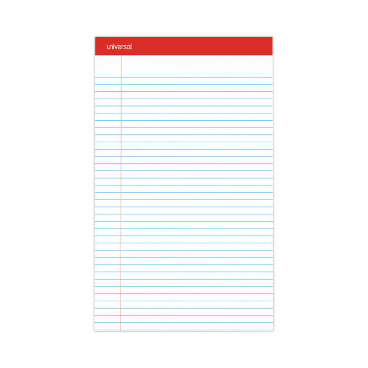 Universal - Perforated Ruled Writing Pads, Wide/Legal Rule, Red Headband, 50 White 8.5 x 14 Sheets, Dozen