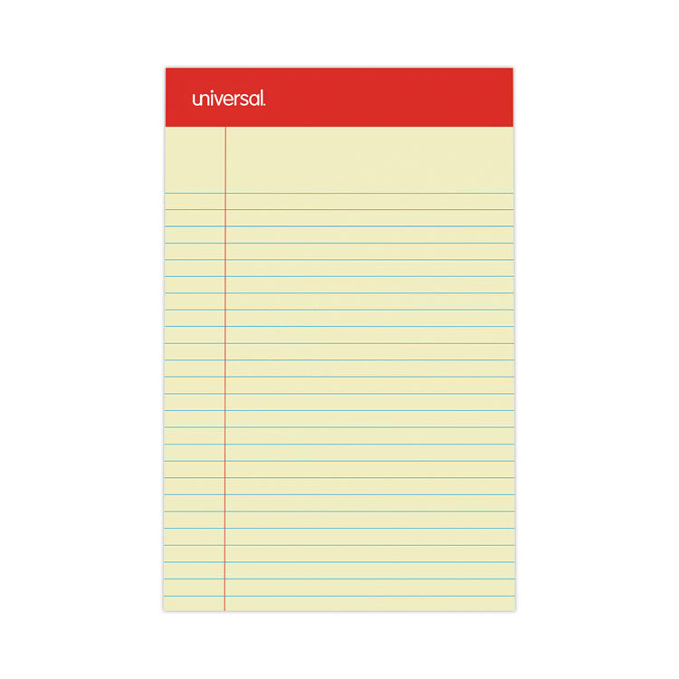 Universal - Perforated Ruled Writing Pads, Narrow Rule, Red Headband, 50 Canary-Yellow 5 x 8 Sheets, Dozen