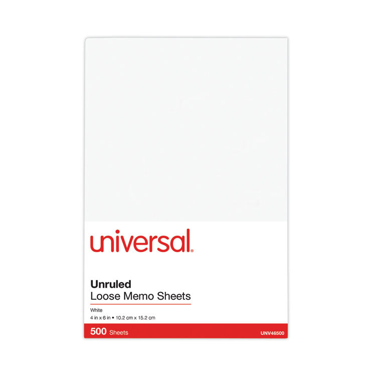 Universal - Loose White Memo Sheets, 4 x 6, Unruled, Plain White, 500/Pack