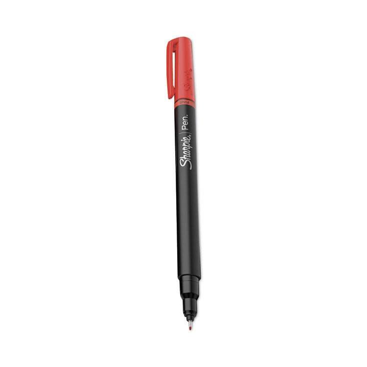 Sharpie - Water-Resistant Ink Porous Point Pen, Stick, Fine 0.4 mm, Red Ink, Black/Gray/Red Barrel, Dozen