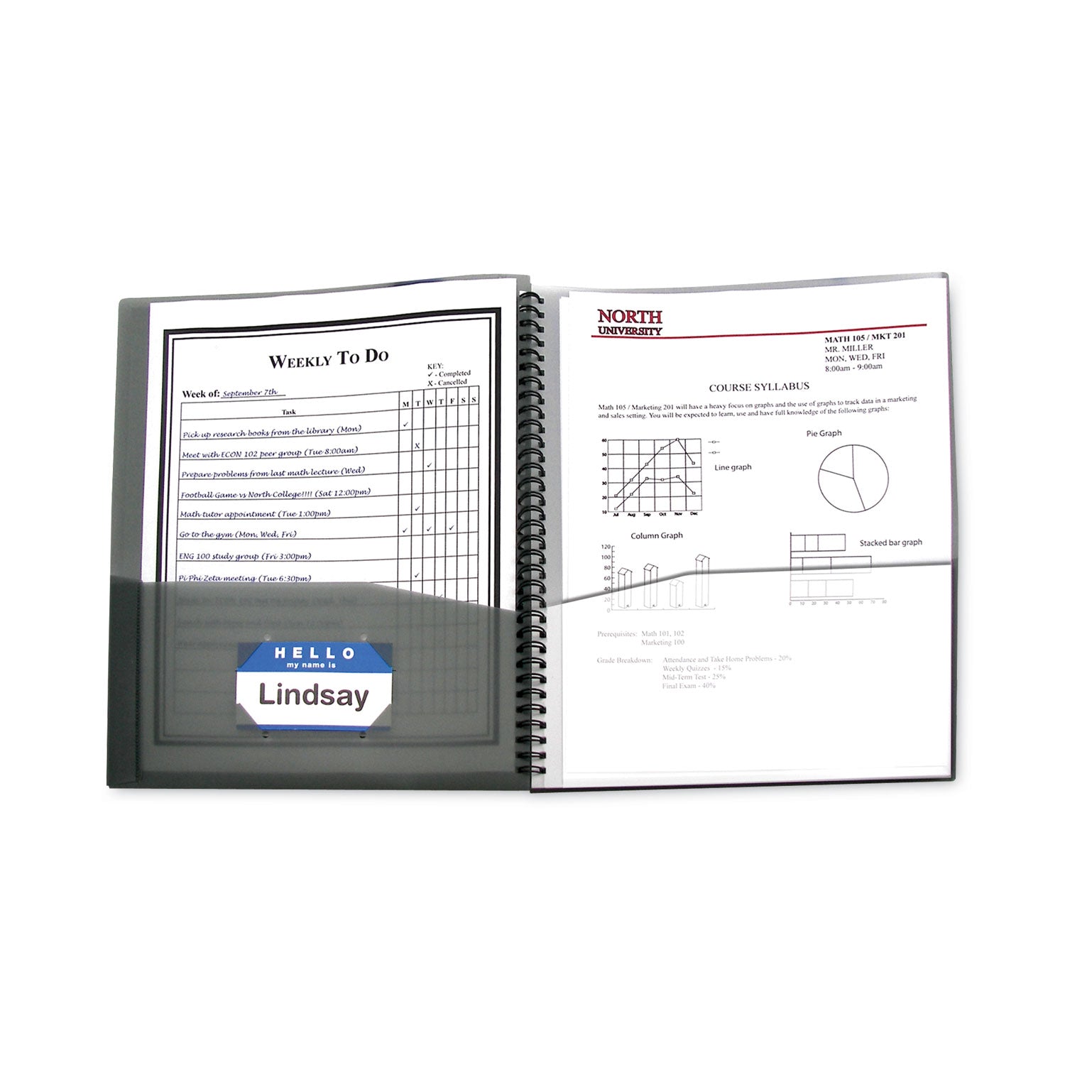 Eight-Pocket Portfolio, Polypropylene, 8.5 X 11, Smoke/smoke