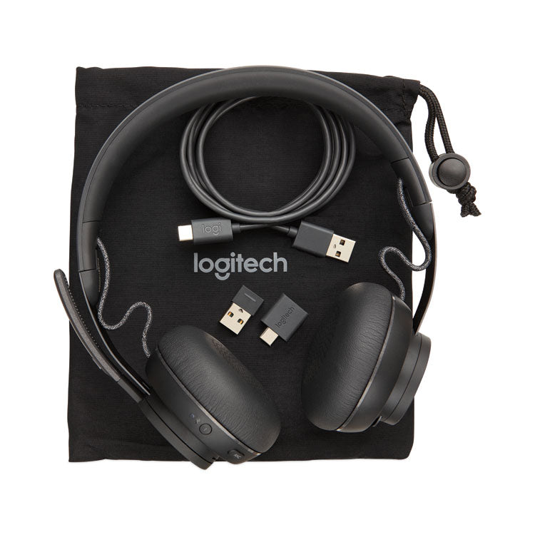 Logitech - Zone Wireless Plus MSFT Binaural Over The Head Headset, Black