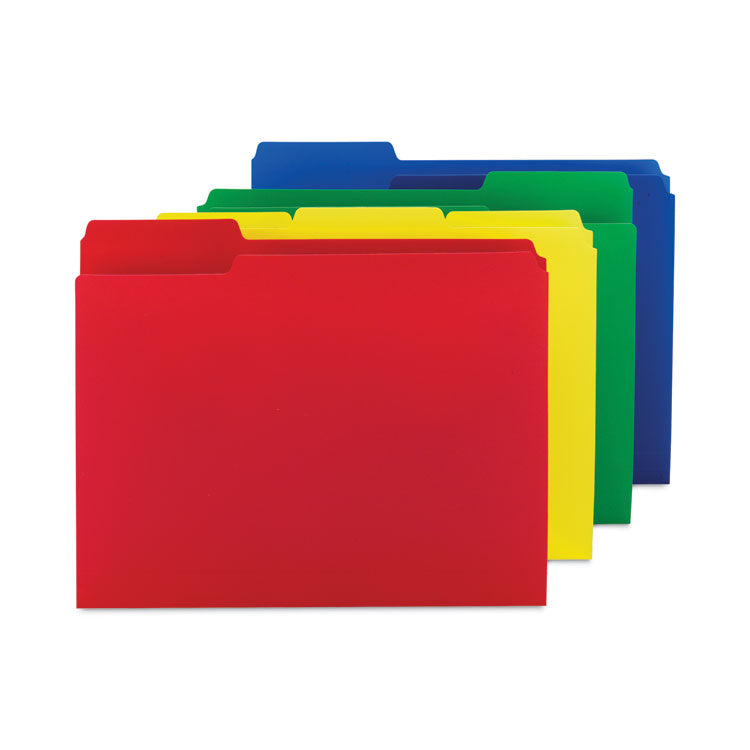 Smead - Top Tab Poly Colored File Folders, 1/3-Cut Tabs: Assorted, Letter Size, 0.75" Expansion, Assorted Colors,12/Pack