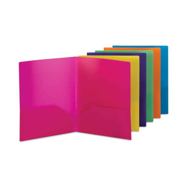 Smead - Poly Two-Pocket Folders, 100-Sheet Capacity, 11 x 8.5, Assorted, 6/Pack