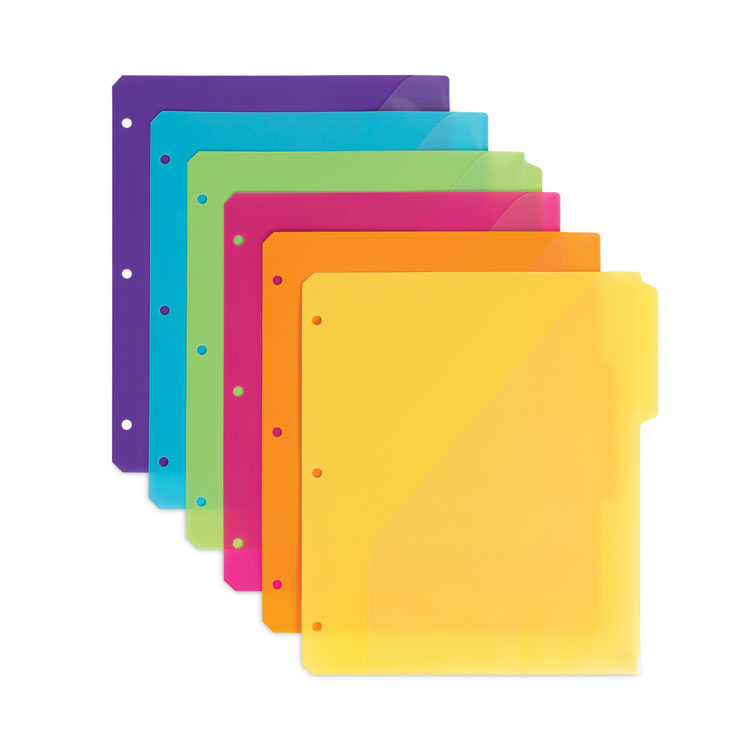 Smead - Three-Ring Binder Poly Index Dividers with Pocket, 9.75 x 11.25, Assorted Colors, 30/Box