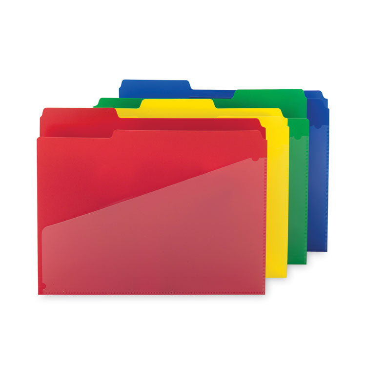 Smead - Poly Colored File Folders With Slash Pocket, 1/3-Cut Tabs: Assorted, Letter Size, 0.75" Expansion, Assorted Colors, 12/Pack