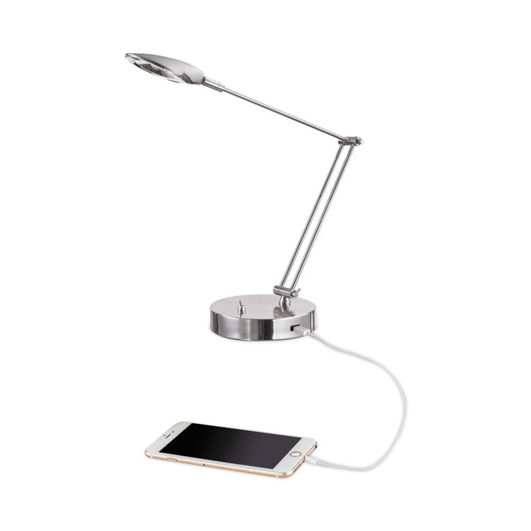 Alera - Adjustable LED Task Lamp with USB Port, 11w x 6.25d x 26h, Brushed Nickel