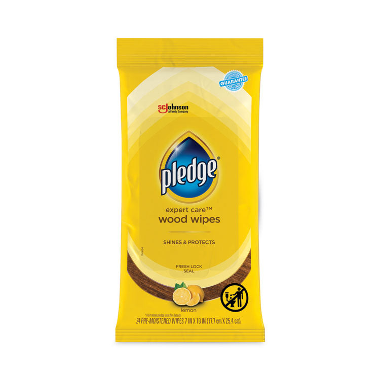 Pledge - Lemon Scent Wet Wipes, Cloth, 7 x 10, White, 24/Pack, 12 Packs/Carton