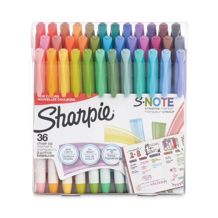 Sharpie - S-Note Creative Markers, Assorted Ink Colors, Bullet/Chisel Tip, Assorted Barrel Colors, 36/Pack