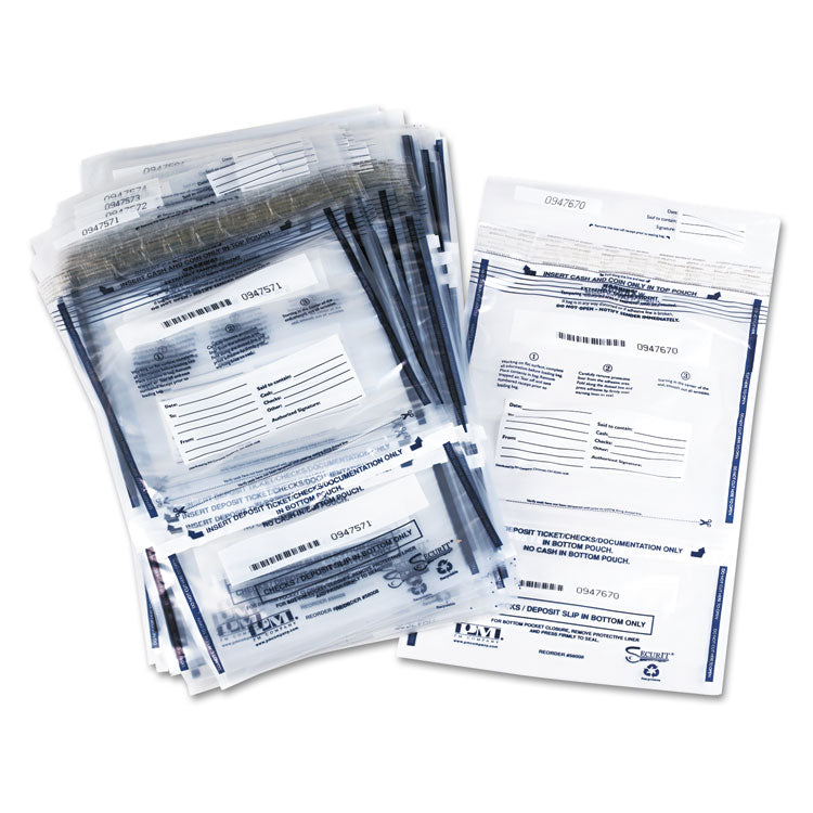 Iconex - Clear Dual Deposit Bags, Tamper Evident, Plastic, 11 x 15, Clear, 100/Pack