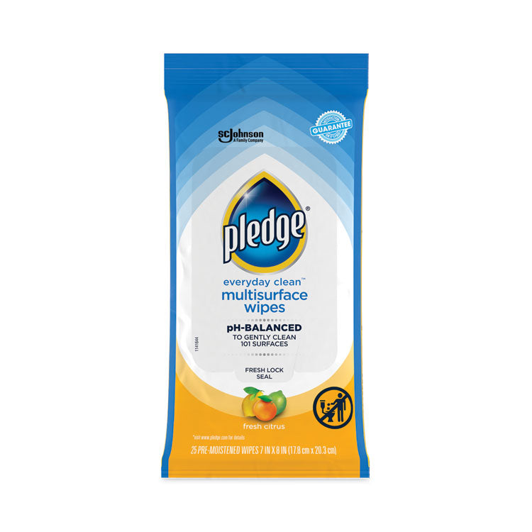 Pledge - Multi-Surface Cleaner Wet Wipes, Cloth, 7 x 10, Fresh Citrus, 25/Pack, 12/Carton