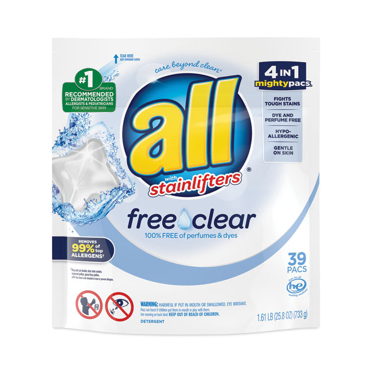 All - Mighty Pacs Free and Clear Super Concentrated Laundry Detergent, 39/Pack