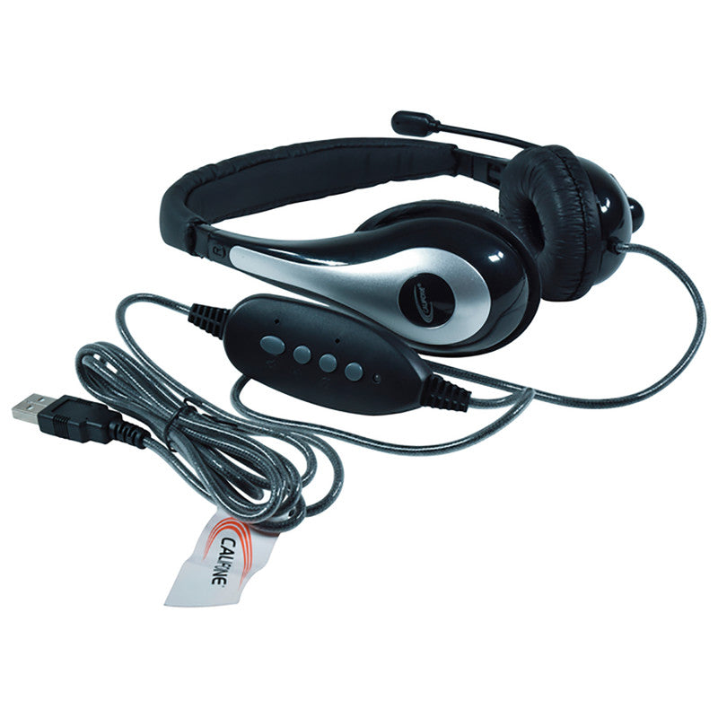 CALIFONE - NeoTech 1025MUSB On-Ear Stereo Headset with Gooseneck Microphone, USB Plug, Black/Silver