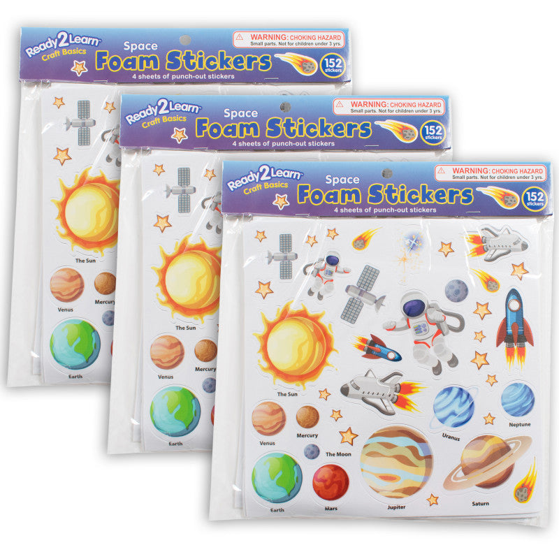 READY 2 LEARN - Foam Stickers, Space, 152 Per Pack, 3 Packs
