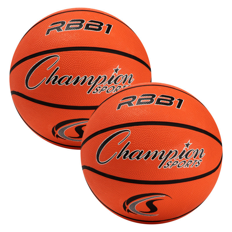 CHAMPION SPORTS - Offical Size Rubber Basketball, Orange, Pack of 2
