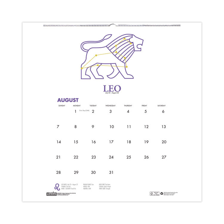 House of Doolittle - Recycled Academic Zodiac Wall Calendar, 11 x 14, Multicolor Sheets,12-Month (Aug to July): 2023 to 2024