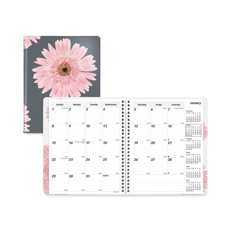 Brownline - Essential Collection 14-Month Ruled Monthly Planner, 8.88 x 7.13, Daisy Black/Pink Cover, 14-Month (Dec to Jan): 2023 to 2025