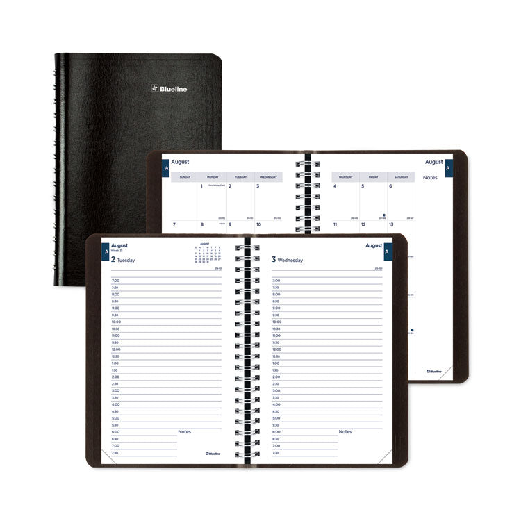 Blueline - Academic Daily/Monthly Planner, 8 x 5, Black Cover, 12-Month (Aug to July): 2023 to 2024