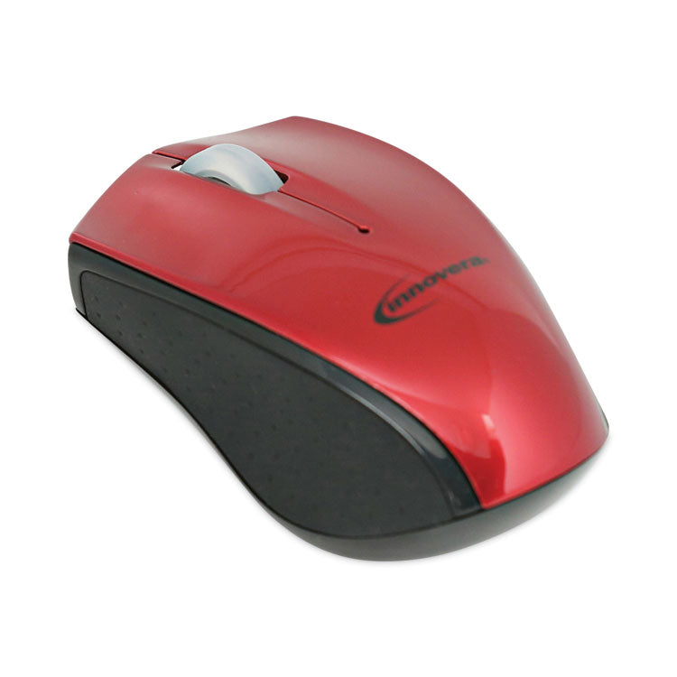 Innovera - Mini Wireless Optical Mouse, 2.4 GHz Frequency/30 ft Wireless Range, Left/Right Hand Use, Red/Black