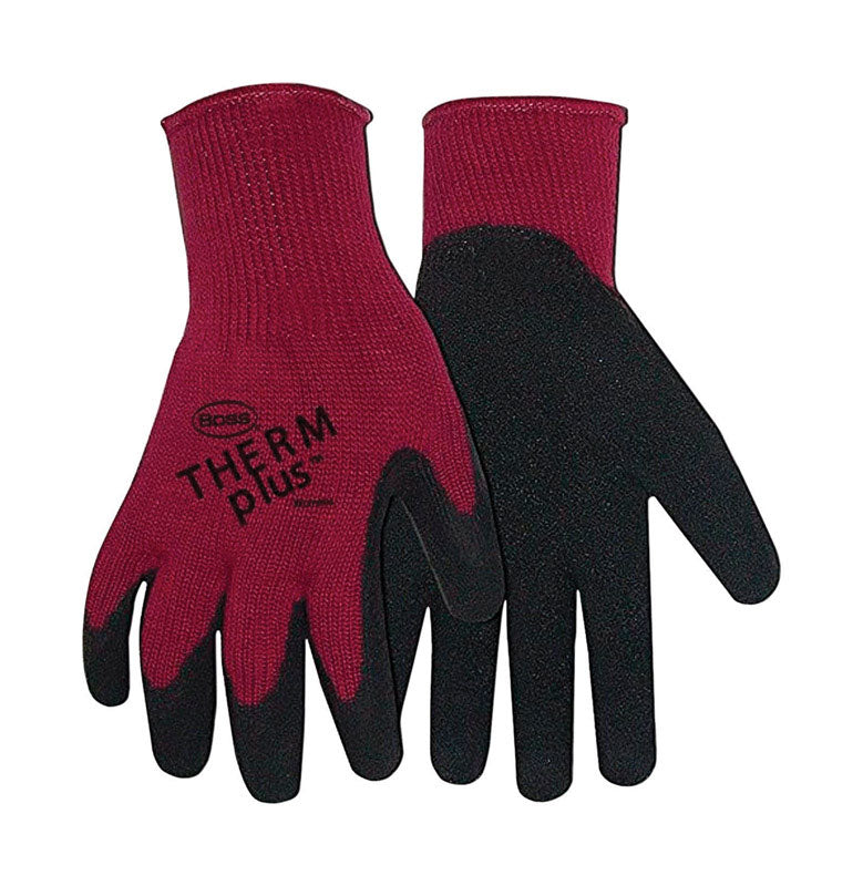 BOSS - Boss Therm Plus Women's Indoor/Outdoor String Knit Work Gloves Gray/Maroon S 1 pk