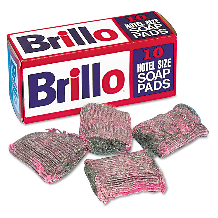 Brillo - Hotel Size Steel Wool Soap Pad, 4 x 4, Charcoal/Pink,10/Pack, 120/Carton